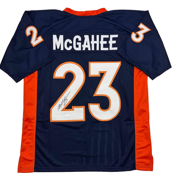 Autographed/Signed Willis McGahee Denver Blue Football Jersey JSA COA
