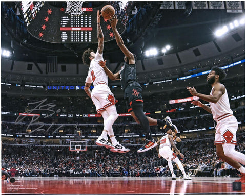 Lonzo Ball Chicago Bulls Signed 16x20 Block vs. Houston Rockets Photograph