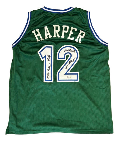 Derek Harper Dallas Signed Green Basketball Jersey #12 Retired Go Mavs BAS