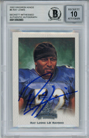 Ray Lewis Signed 2002 Gridiron Kings #6 Trading Card Beckett 10 Slab 35255
