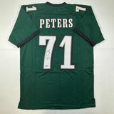 Autographed/Signed JASON PETERS Philadelphia Green Football Jersey JSA COA Auto