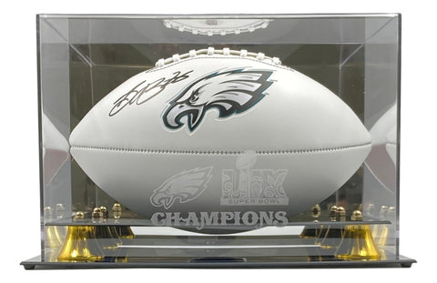 Saquon Barkley Signed Philadelphia Eagles Logo Football w/ SB LIX Case PSA/DNA