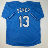 Autographed/Signed Salvador Perez Kansas City Blue Jersey Beckett BAS COA