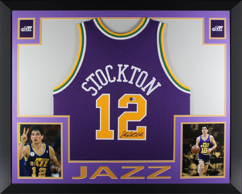 John Stockton Signed Utah Jazz Mitchell Ness Swingman Framed Jersey Beckett P TB