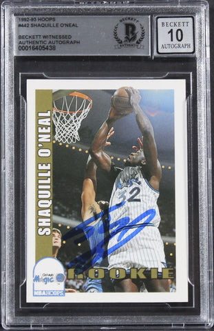 Magic Shaquille O'Neal Signed 1992 Hoops #442 Rookie Card Auto 10! BAS Slabbed