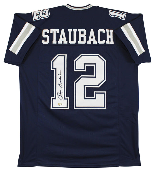 Roger Staubach Authentic Signed Navy Blue Pro Style Jersey BAS Witnessed