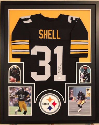 FRAMED DONNIE SHELL AUTOGRAPHED SIGNED PITTSBURGH STEELERS JERSEY JSA COA