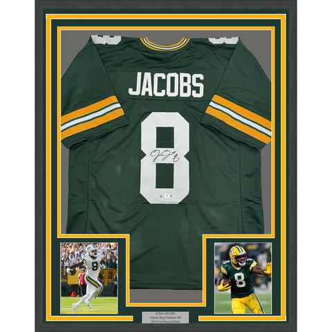 Framed Autographed/Signed Josh Jacobs 35x39 Green Bay Green Jersey Beckett COA