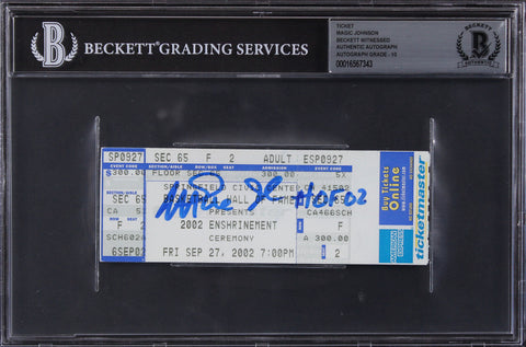 Magic Johnson HOF 02 Signed HOF Induction Ticket Stub Auto 10! BAS Slabbed 3