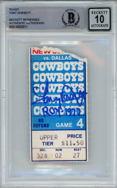 Tony Dorsett Autographed 11/6/1977 vs Giants Ticket Stub Beckett 10 Slab 39268