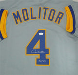 Brewers PAUL MOLITOR Signed Custom Replica Gray Jersey AUTO w/ HOF 04 -JSA
