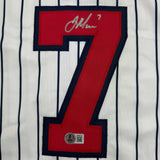 Autographed/Signed Joe Mauer Minnesota Pinstripe Jersey Beckett BAS COA