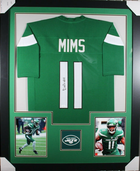 DENZEL MIMS (Jets green TOWER) Signed Autographed Framed Jersey JSA
