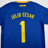 Autographed/Signed Julio Cesar Brazil Blue Soccer Jersey Beckett BAS COA