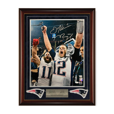 Tom Brady & Julian Edelman Signed Autographed Photo Framed to 23x27 Fanatics