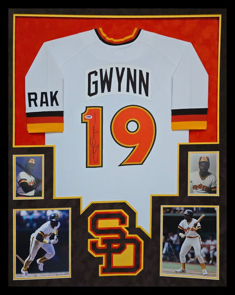 FRAMED IN SUEDE SAN DIEGO PADRES TONY GWYNN AUTOGRAPHED SIGNED JERSEY PSA COA