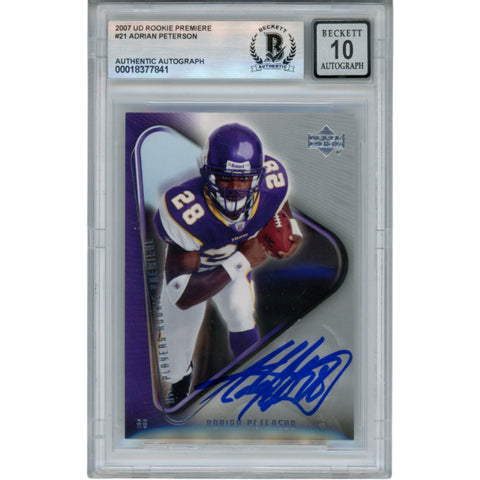 Adrian Peterson Autographed 07 UD Rookie Premier #21 Trading Card Beckett 52926