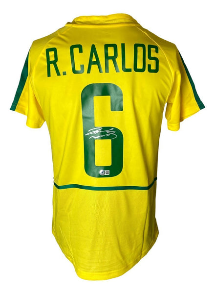 Roberto Carlos Signed Brazil Yellow Nike Medium Soccer Jersey BAS