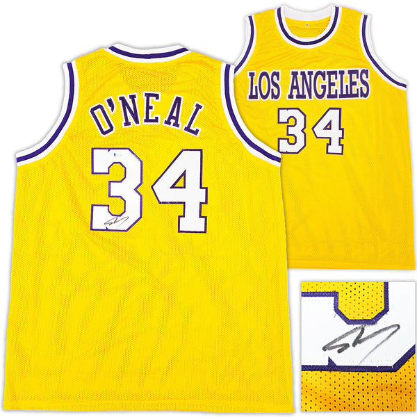 LAKERS SHAQUILLE SHAQ O'NEAL AUTOGRAPHED YELLOW JERSEY ON 3 BECKETT 191014