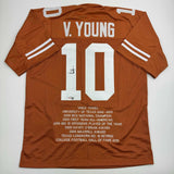 Autographed/Signed Vince Young Texas Orange Stat College Football Jersey JSA COA