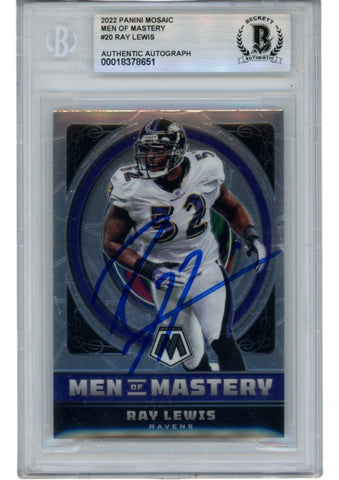 Ray Lewis Autographed 22 Panini Mosaic Mastery #MM-20 Trading Card Beckett 53014