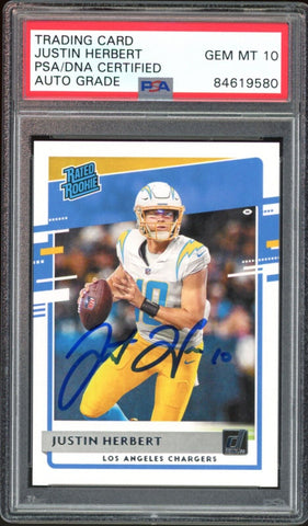 2020 Panini Donruss #303 Justin Herbert RC Rookie PSA/DNA Auto Grade GEM MINT 10