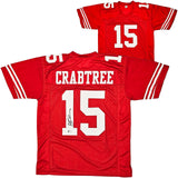 49ERS MICHAEL CRABTREE AUTOGRAPHED SIGNED RED JERSEY BECKETT WITNESS 215670