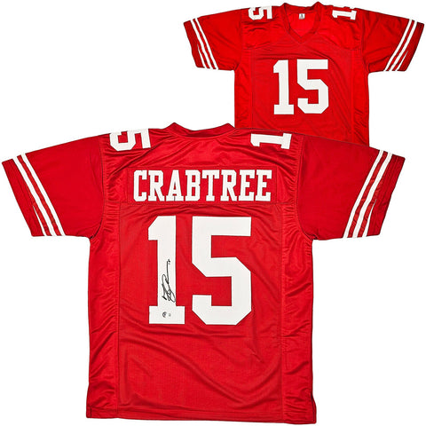 49ERS MICHAEL CRABTREE AUTOGRAPHED SIGNED RED JERSEY BECKETT WITNESS 215670