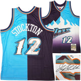 JAZZ JOHN STOCKTON AUTOGRAPHED M&N 1996-97 SPLIT JERSEY L BECKETT 224340