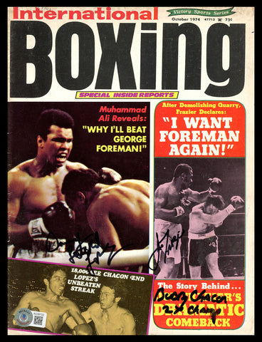 Joe Frazier, Lopez & Chacon Autographed International Boxing Magazine Beckett