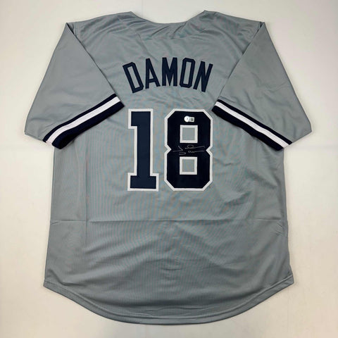 Autographed/Signed Johnny Damon New York Grey Jersey Beckett BAS COA