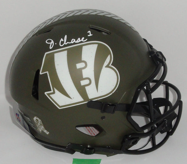 Bengals JA'MARR CHASE Signed Full Size SALUTE SERVICE Authentic Spd Helmet AUTO
