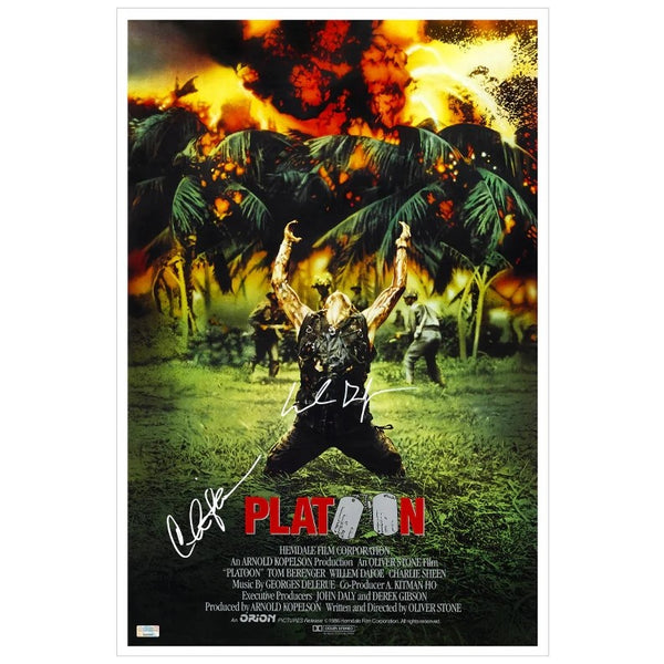 Willem Dafoe, Charlie Sheen Autographed 1986 Platoon 16x24 Movie Poster