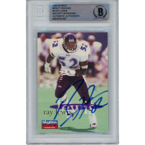 Ray Lewis Autographed/Signed 1996 Skybox Impact 6 Trading Card Beckett 47947