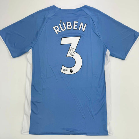 Autographed/Signed Ruben Dias Manchester City Blue Soccer Jersey BAS COA #2