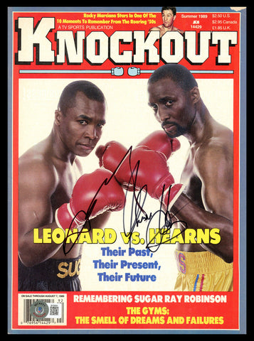 Sugar Ray Leonard & Thomas Hitman Hearns Autographed KO Magazine Beckett BH26991