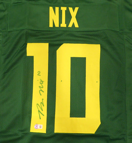 Oregon Ducks Bo Nix Autographed Signed Green Jersey Beckett BAS QR #BH52788