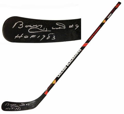Bobby Hull Signed Chicago Blackhawks Logo Full Size Hockey Stick w/HOF 1983 - SS