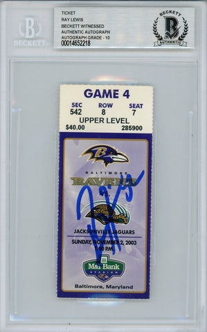 Ray Lewis Autographed/Signed 11/2/2003 vs Jaguars Ticket Beckett Slab 39166