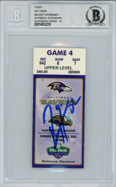 Ray Lewis Autographed/Signed 11/2/2003 vs Jaguars Ticket Beckett Slab 39166