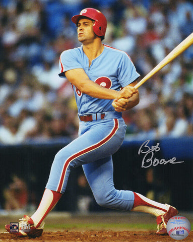 Bob Boone Signed Phillies Throwback Jersey Swinging Action 8x10 Photo - (SS COA)