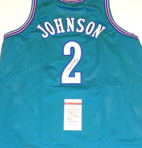 Larry Johnson Signed Charlotte Hornets Jersey (JSA COA) #1 Overall Pk 1991 Draft