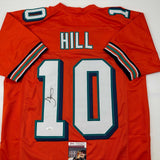 Autographed/Signed Tyreek Hill Miami Orange Retro Football Jersey JSA COA