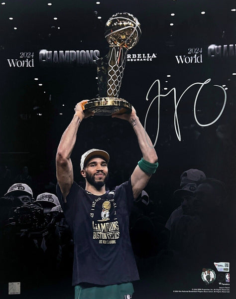 Jayson Tatum Boston Celtics Signed 2024 NBA Champions Trophy 16x20 Fanatics
