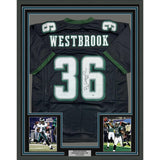 Framed Autographed/Signed Brian Westbrook 35x39 Philly Black Jersey PSA COA