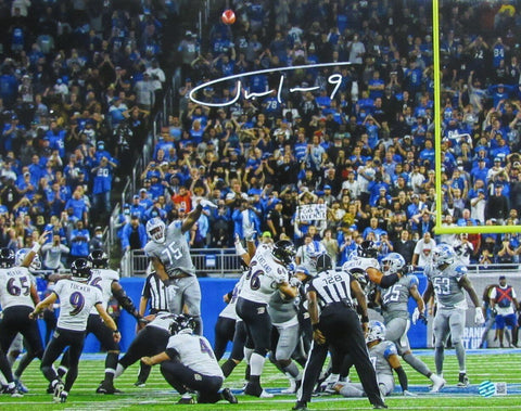Justin Tucker Ravens Signed RECORD 66 YD FG v. Lions 16x20 Photo Beckett 164120