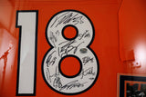 Peyton Manning Autographed Deluxe Framed Jersey w/ 9 SB 50 Player Signatures