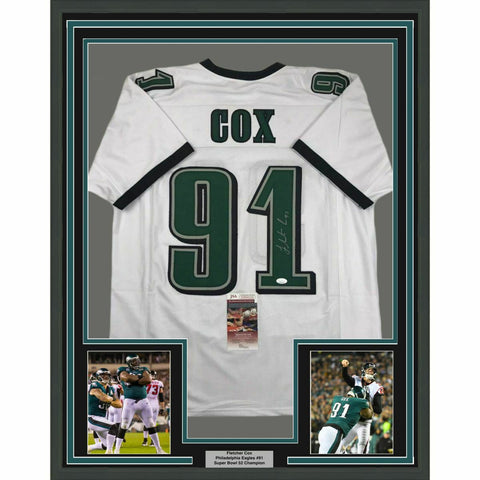 FRAMED Autographed/Signed FLETCHER COX 33x42 Philadelphia White Jersey JSA COA
