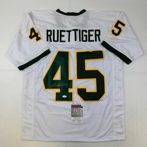 Autographed/Signed Rudy Ruettiger Notre Dame White/Green College Jersey JSA COA