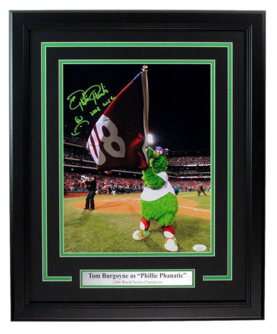 Tom Burgoyne "Phillie Phanatic" Signed/Inscribed 11x14 Photo Framed JSA 190248